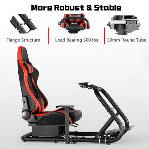 Dardoo Racing Simulator Cockpit With Large Round Tube Racing Wheel Stand Adjustable Fit for Logitech G25 G27 G29 G920 Thrustmaster T80 T150 Wheel, Pedals,Shifter Not Include(With Red Seat)