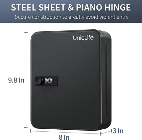 Uniclife 48/60/100 Key Steel Key Cabinet with Combination Lock Wall Mounted Key Organizer with Resettable Code Digital Security Box