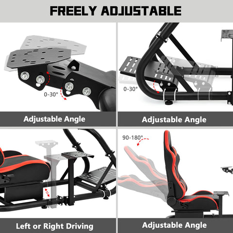 Dardoo Racing Simulator Cockpit With Large Round Tube Racing Wheel Stand Adjustable Fit for Logitech G25 G27 G29 G920 Thrustmaster T80 T150 Wheel, Pedals,Shifter Not Include（With Red Seat）