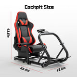 Dardoo Racing Simulator Cockpit With Large Round Tube Racing Wheel Stand Adjustable Fit for Logitech G25 G27 G29 G920 Thrustmaster T80 T150 Wheel, Pedals,Shifter Not Include（With Red Seat）