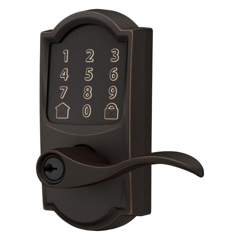 Schlage FE789WB CAM 716 Acc Encode WiFi Accent Lever Smart Lock, Keyless Entry Touchscreen Door Lock with Camelot Trim, Aged Bronze