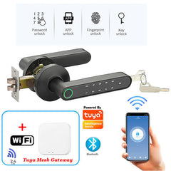 Fingerprint smart Door Lock +password +Tuya app remote + bluetooth wifi gateway - Kurnia.net