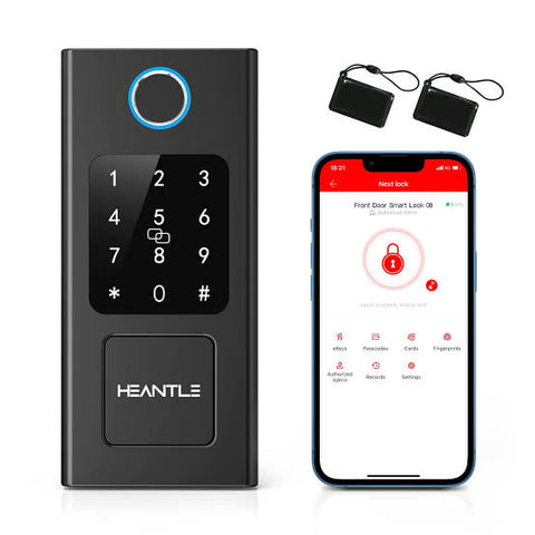 HEANTLE Smart Lock With Fingerprint & IC Fobs Black