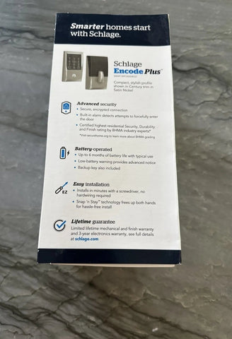 Schlage BE499WB CEN 619 Encode PLUS WIFI Smart Lock, Century, Satin Nickel, NEW